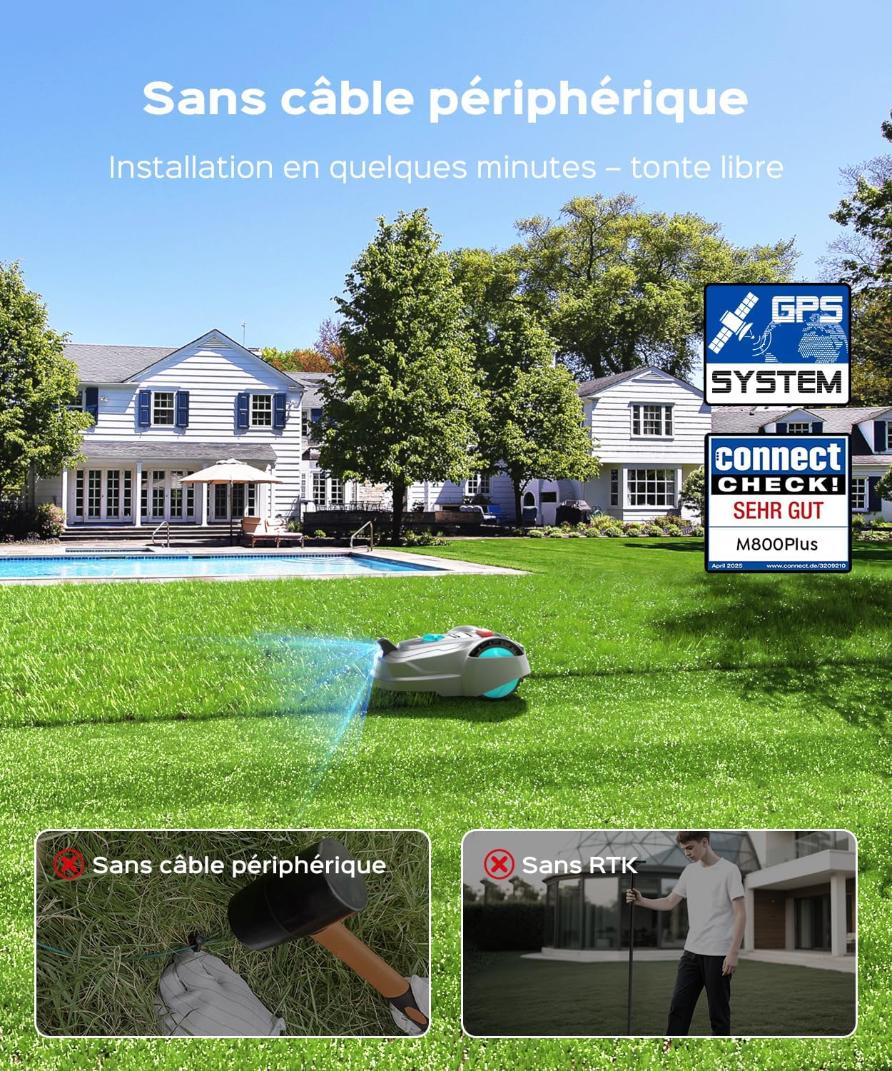 YARDCARE - Tondeuse robot série M800Plus - 800m² - GPS, 3D vision, sans fil, détection 150 obstacles, M800Plus