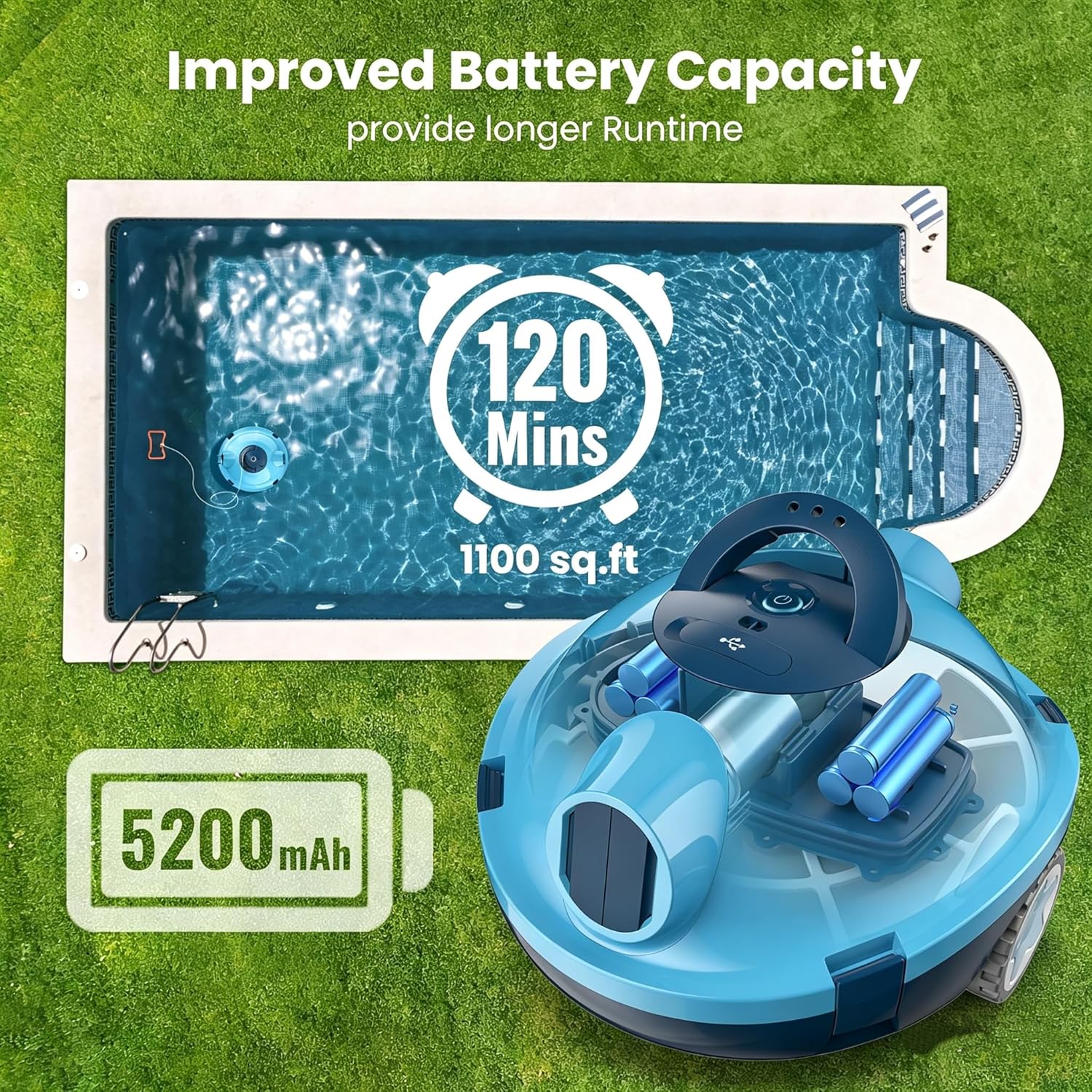 MEDOXA Robot Nettoyeur de Piscine sans Fil, aspirateur de Piscine Automatique, 120 Minutes d'autonomie, Auto-stationnement, Robot Piscine jusqu'à 100 m²（Bleu Seulement 15 en Stock）