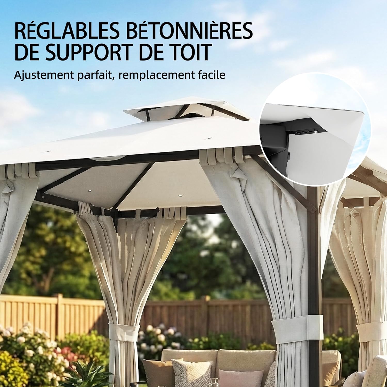 Outsunny - tonnelle pavillon 3x3m - métal robuste, toit double, rideaux, UPF50+