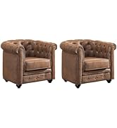 Vente-unique Lot de 2 fauteuils Chesterfield en microfibre effet cuir vieilli