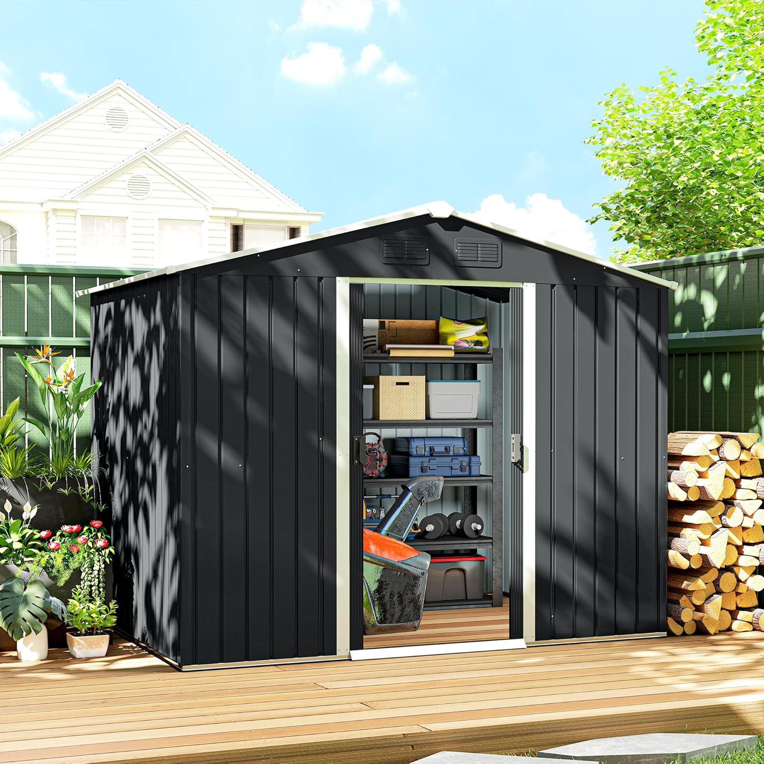 Outsunny - abri de jardin acier - 236x174x190cm - portes coulissantes