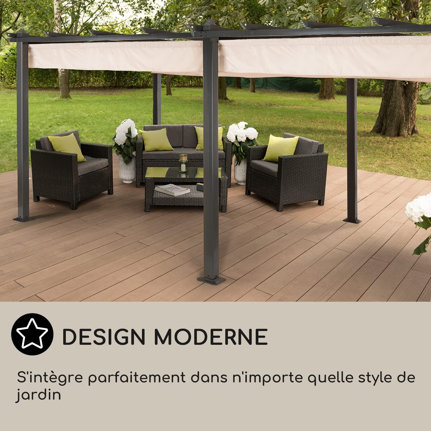 Blumfeldt - Pergola aluminium série 3x6 m - toit rétractable, protection UV, polyester imperméable