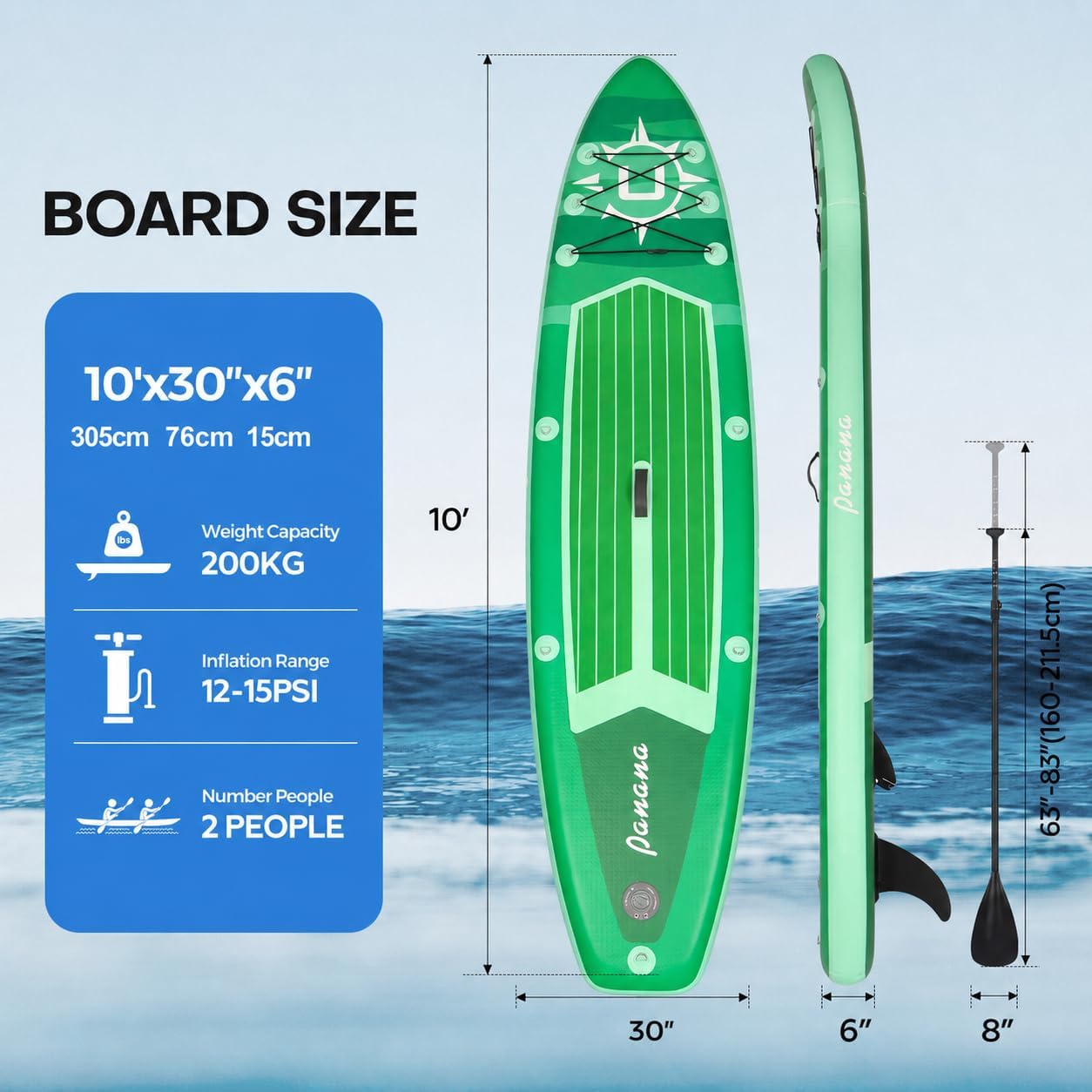 Panana - Stand Up Paddle gonflable - léger, antidérapant, réglable, kit complet