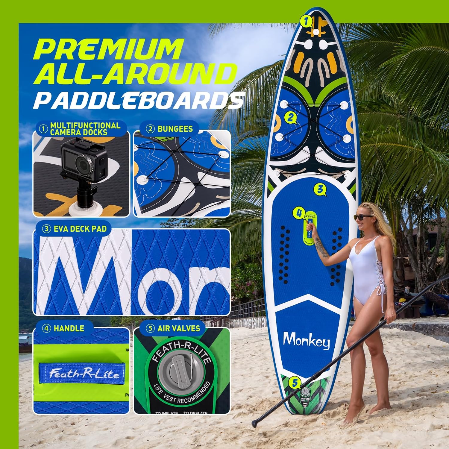 FunWater - planche de surf gonflable - 320x81x15 cm - kit complet, pagaie réglable, sac, pompe, sécurité