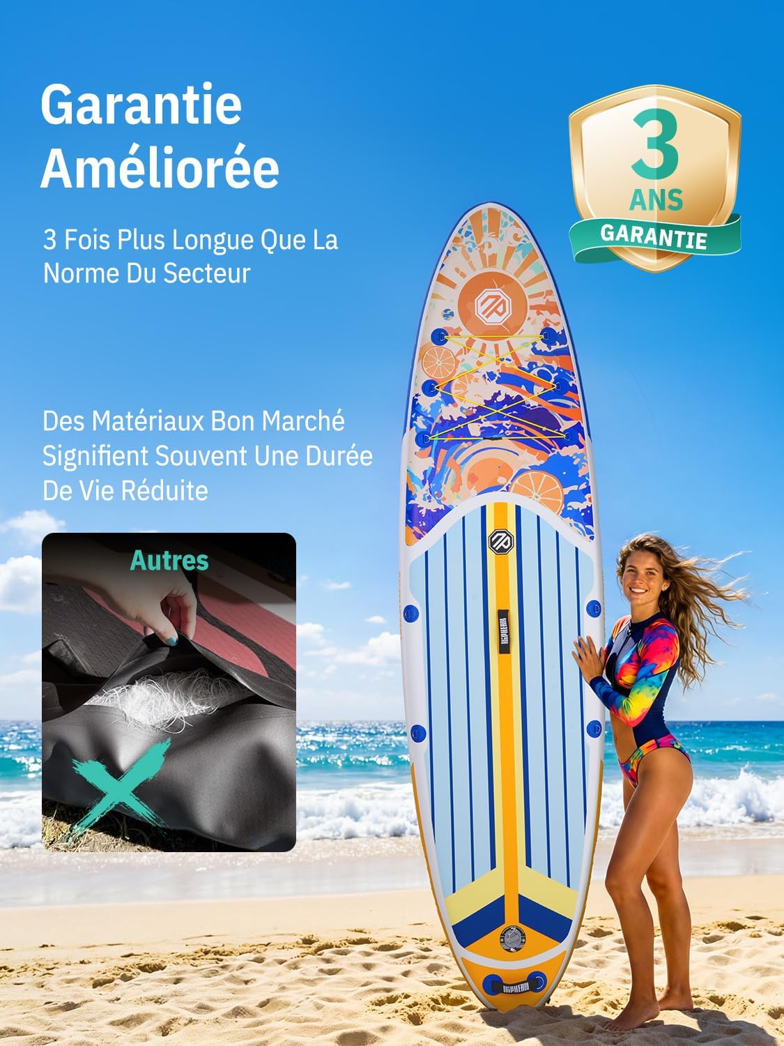 Niphean - Stand Up Paddle Gonflable 320cm - 200kg, 2 personnes, siège