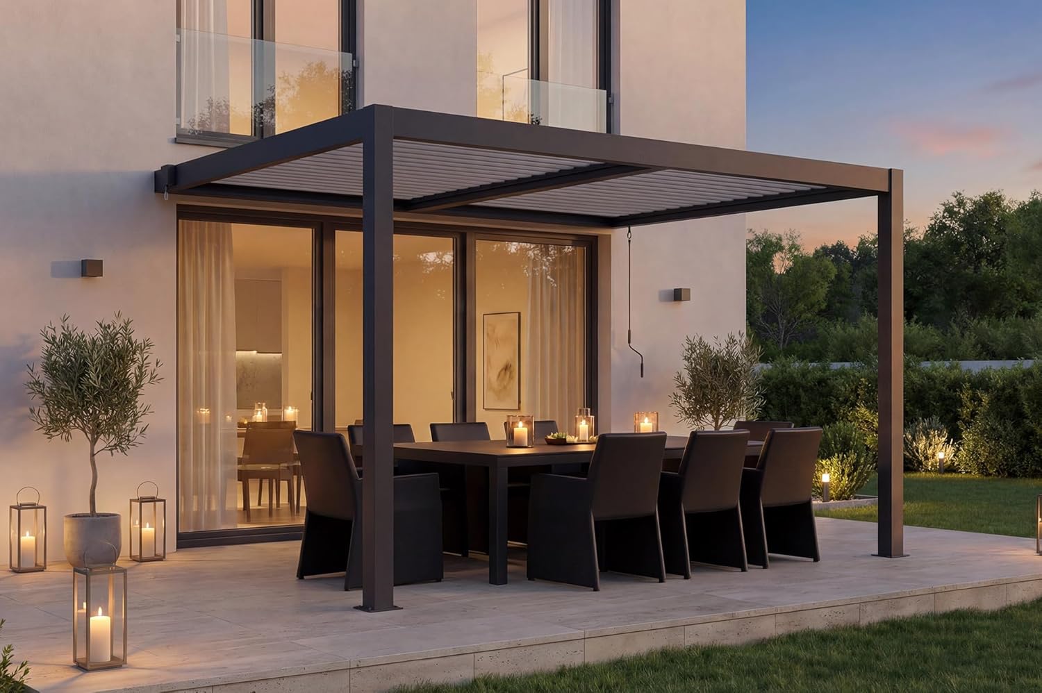 Cazeboo - pergola bioclimatique AGOSTA - 4x3m - aluminium gris, lames blanches