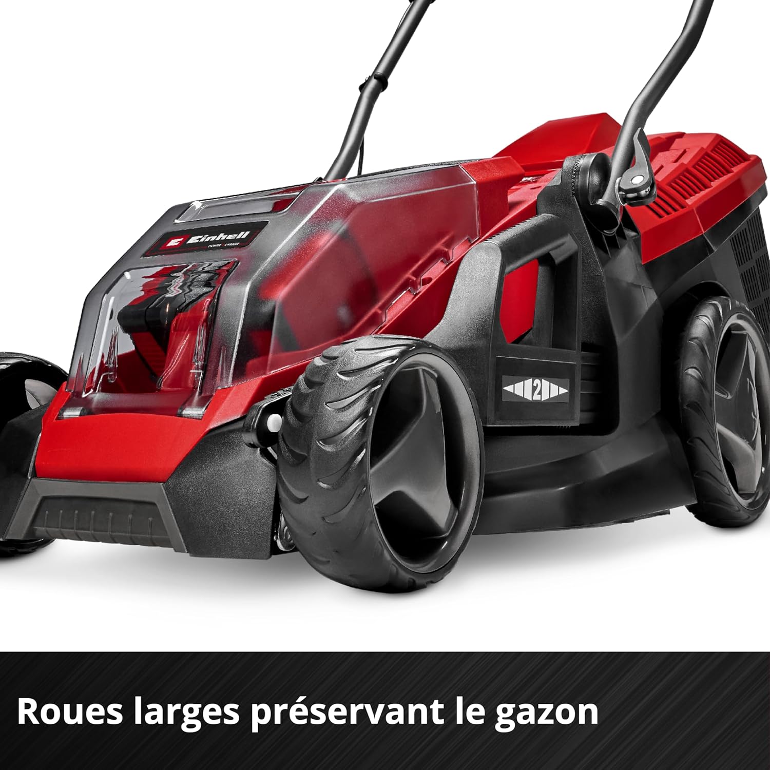 Einhell Tondeuse à gazon sans fil GE-CM 36/36 Li Kit Power X-Change (36V, largeur 36 cm, 400 m² max., sans charbon, bac collecteur 40 L, hauteur de coupe 25-75mm, avec 2 batteries 4,0Ah + 2 chargeurs)