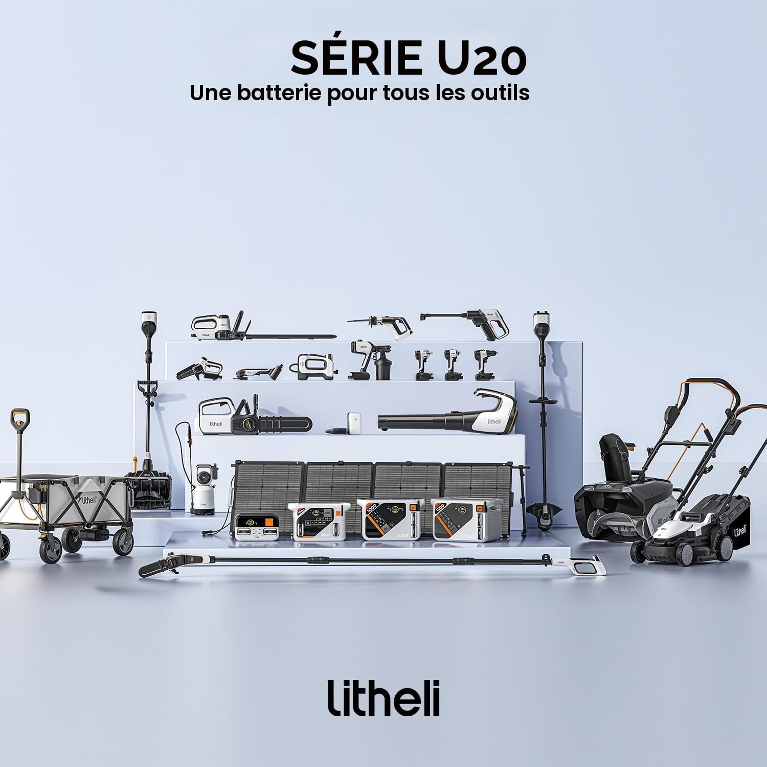 Litheli - Tondeuse Brushless 43cm, 2x20V/4.0Ah, réglable, bac 40L, jusqu'à 500m²
