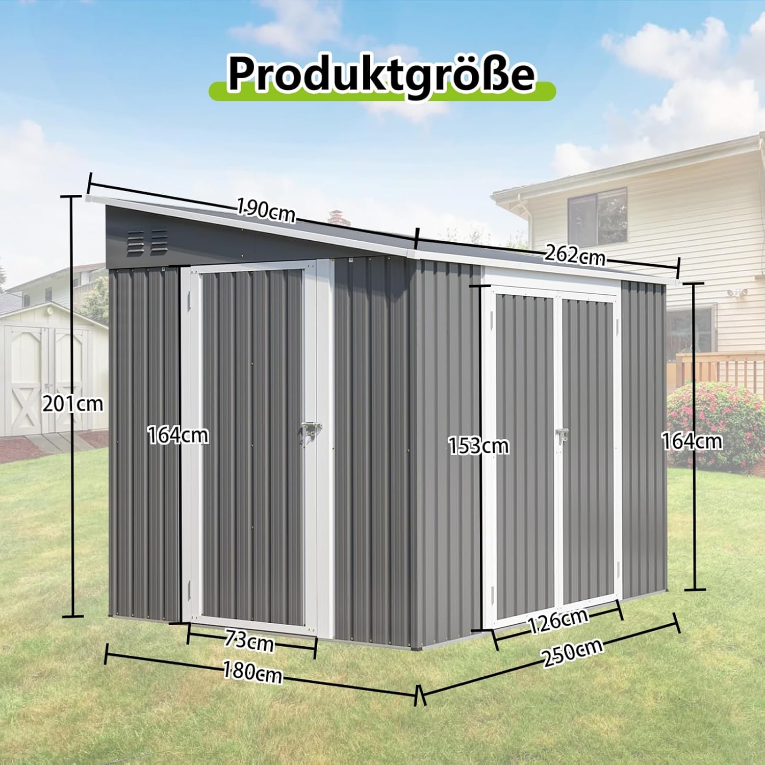 YEHTOKHOME 6x8 FT Abri de Jardin en Métal 262x180 cm, Abri de Jardin avec Toit Incliné, Portes Verrouillables et Fondation Métallique, Rangement Extérieur Étanche, Marron (6x8 FT)