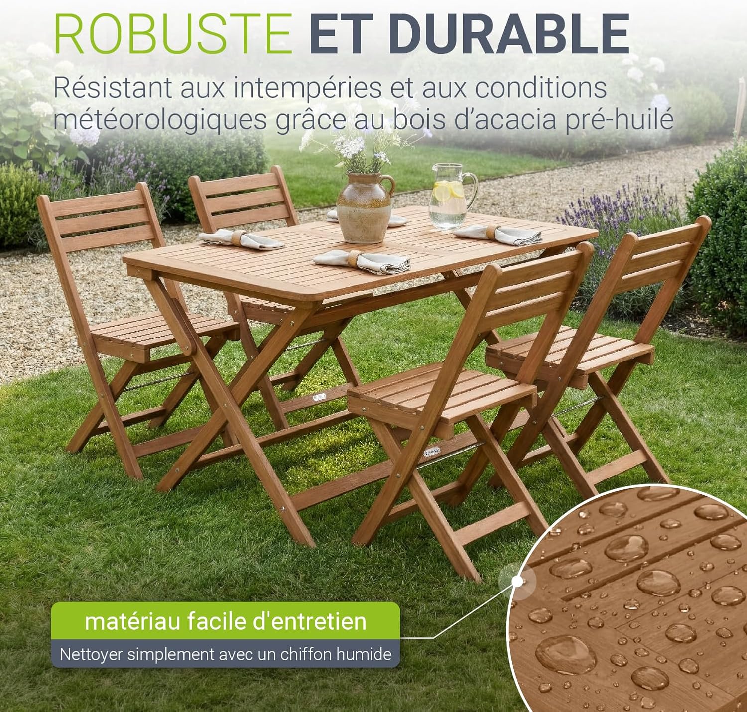 Juskys - Rimini - set 4 chaises et table acacia, stable, durable