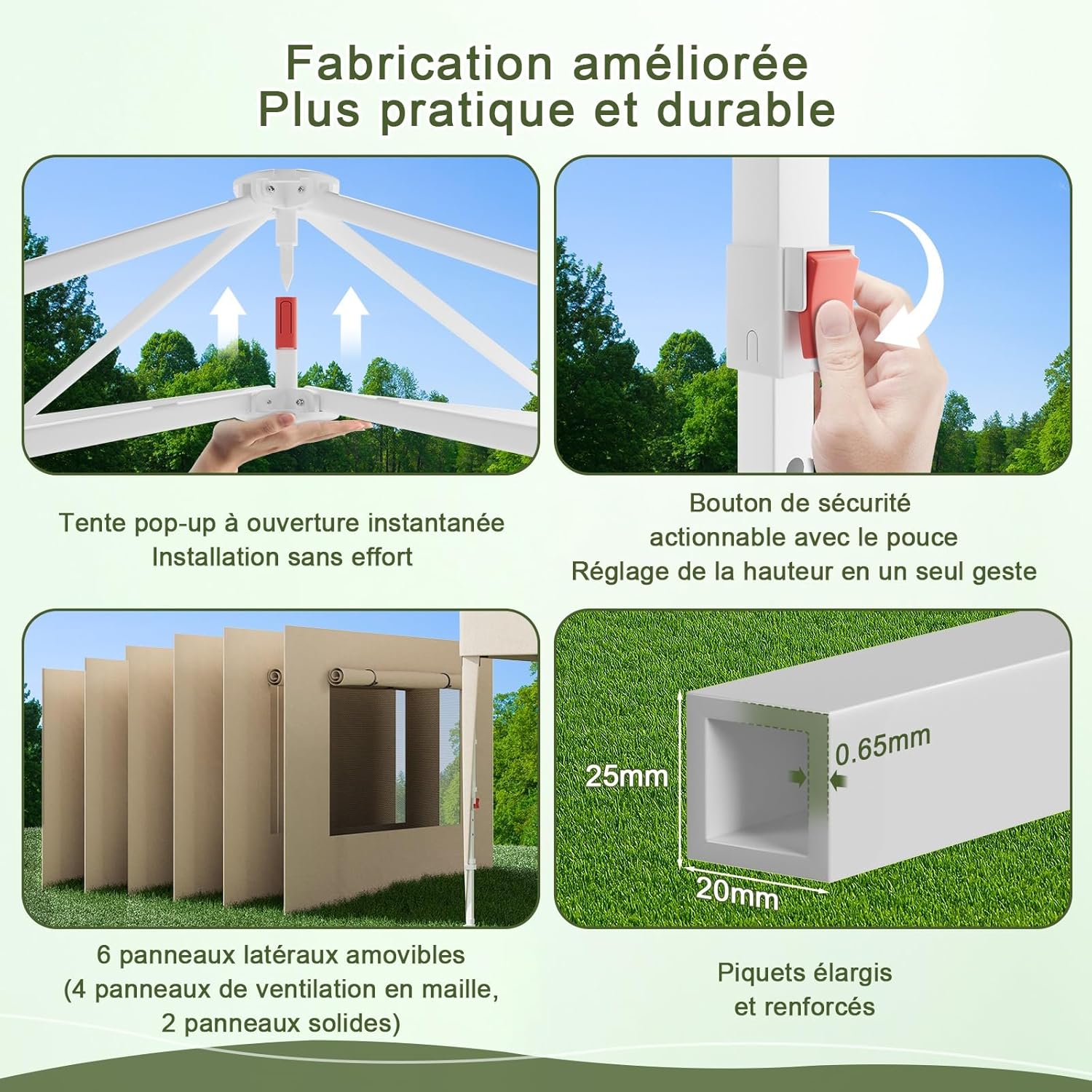 Devoko - Tonnelle pliante 3x6m - fenêtre moustiquaire, imperméable, UV50+
