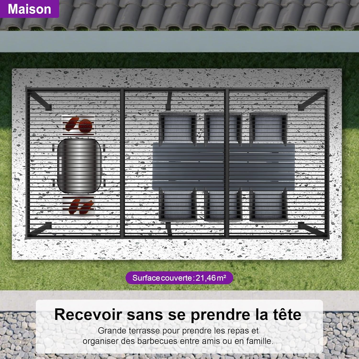 PURPLE LEAF - pergola bioclimatique - 3,5x6,35m - aluminium, lames orientables, résistante intempéries