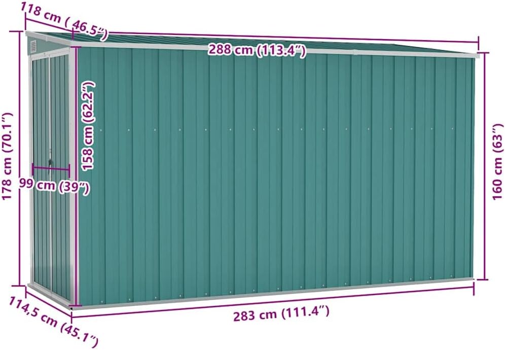 Générique Abri de Jardin Mural Vert 118x288x178 cm 