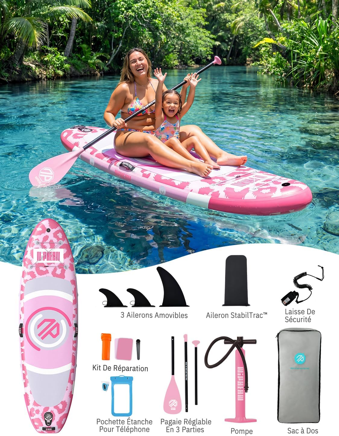 Niphean - paddle gonflable adulte, siège, ultraléger, stabiltrac, antidérapant, yoga -