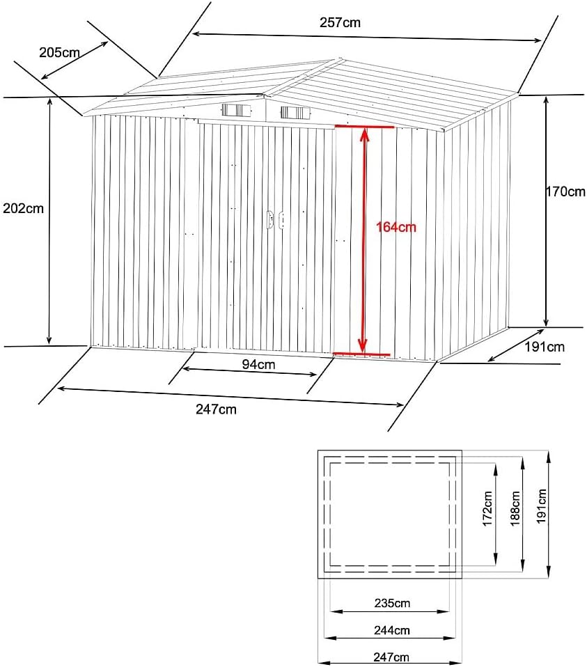 Vente-unique - MANSO - abri de jardin métal 5,2m² - acier galvanisé gris