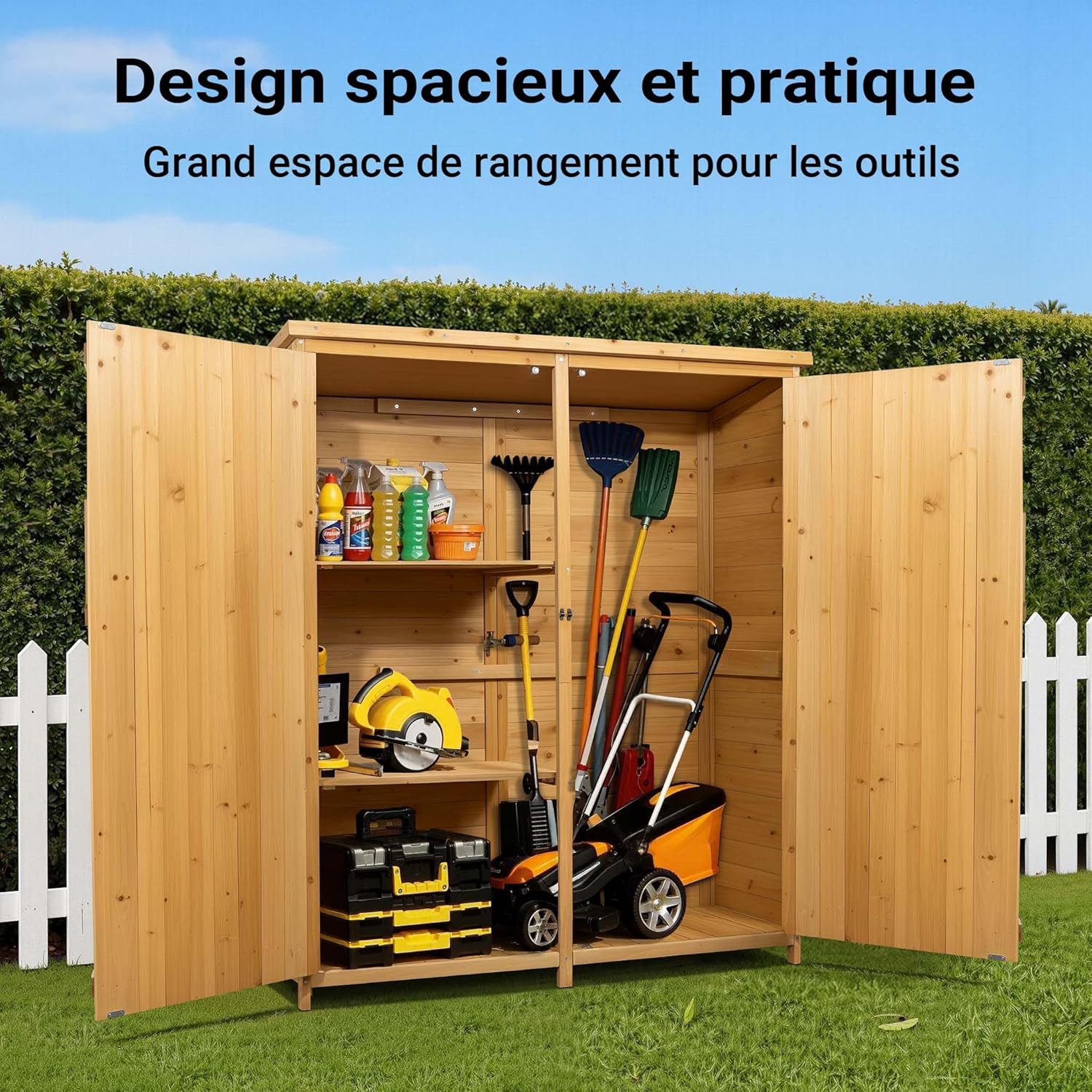 Wiltec Abri de Jardin – 1350 x 500 x 1540 mm – en Bois d’Épicéa – avec Toit en Bitume et 2 Portes – Cabane Remise pour Rangement Outils pour Jardin, Terrasse & Balcon