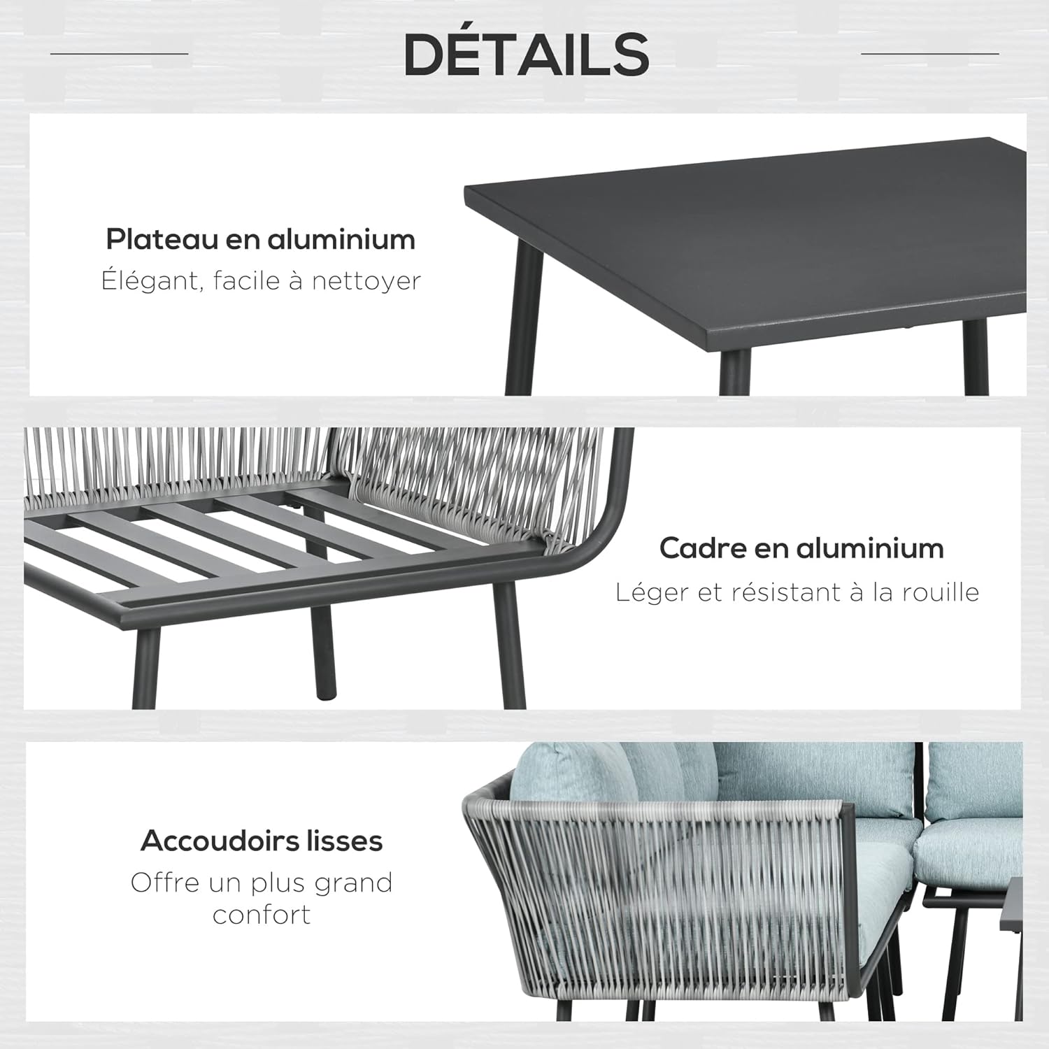 Outsunny - Salon de jardin d'angle résine tressée 4 places - alu, coussins inclus, gris