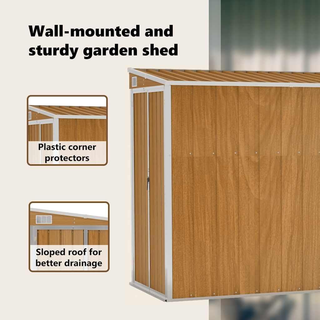 Générique Abri de Jardin Mural Marron 118 x 382 x 178 cm Acier galvanisé,Structures extérieures, Cabanes & abris de Jardin,316232