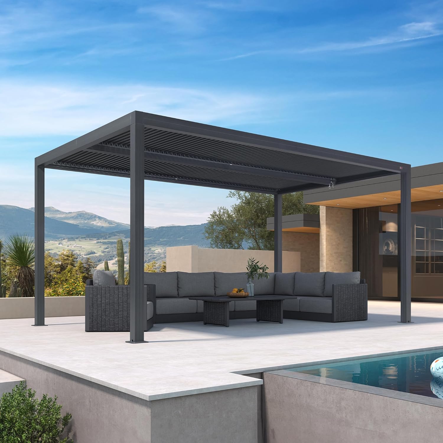 PURPLE LEAF - pergola bioclimatique aluminium 4,8x3m orientable, 14,4m²