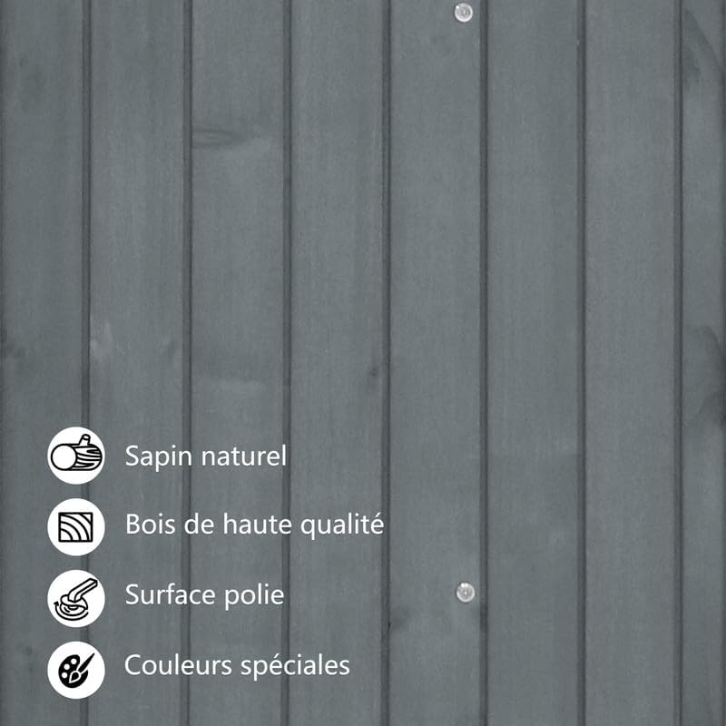 Abri de Jardin en Bois 124x46x174cm,Rangement Outils de Jardin,Cabane de Jardin Extérieur avec Serrure en PVC incliné à loquet,Gris