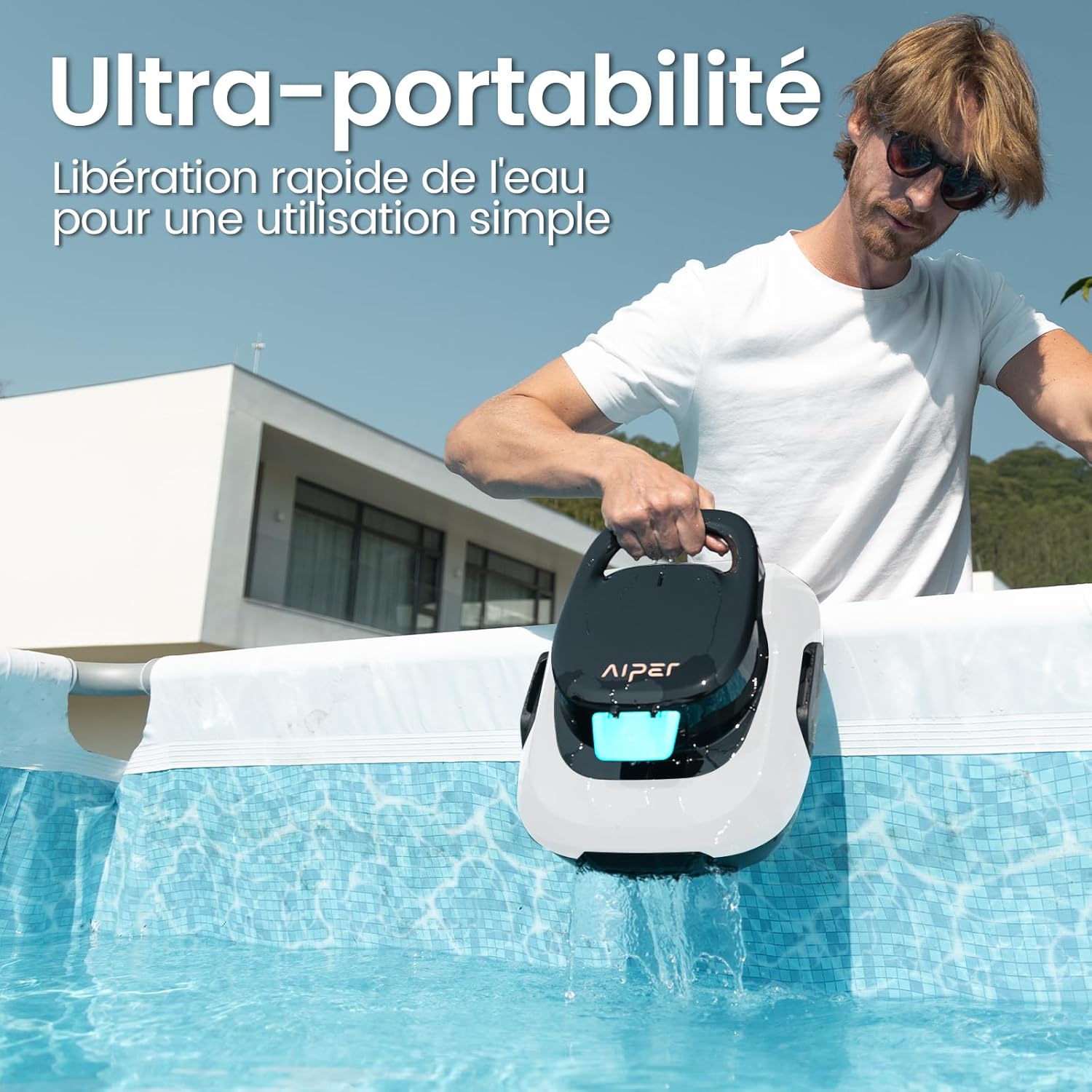 AIPER Scuba SE Robot Piscine, Aspirateur Piscine sans Fil, 90 Minutes de Nettoyage, Fonction de Stationnement Automatique, Nettoyeur de Piscine Compact et Léger, Idéal pour Les Piscines Hors Sol 80㎡