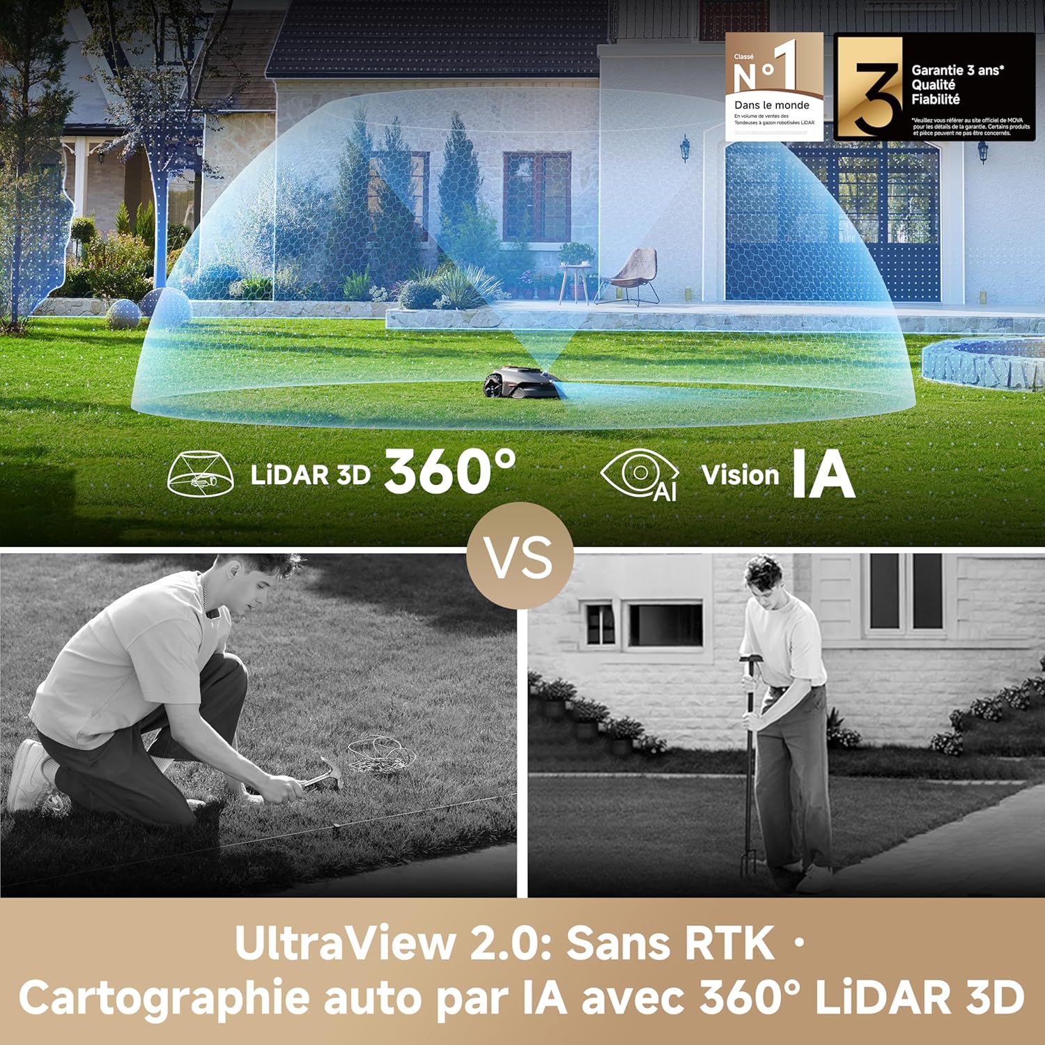 MOVA - LiDAX Ultra 800 - 800m² - Cartographie IA LiDAR, coupe bordures, sécurité, tous terrains LiDAX Ultra 800