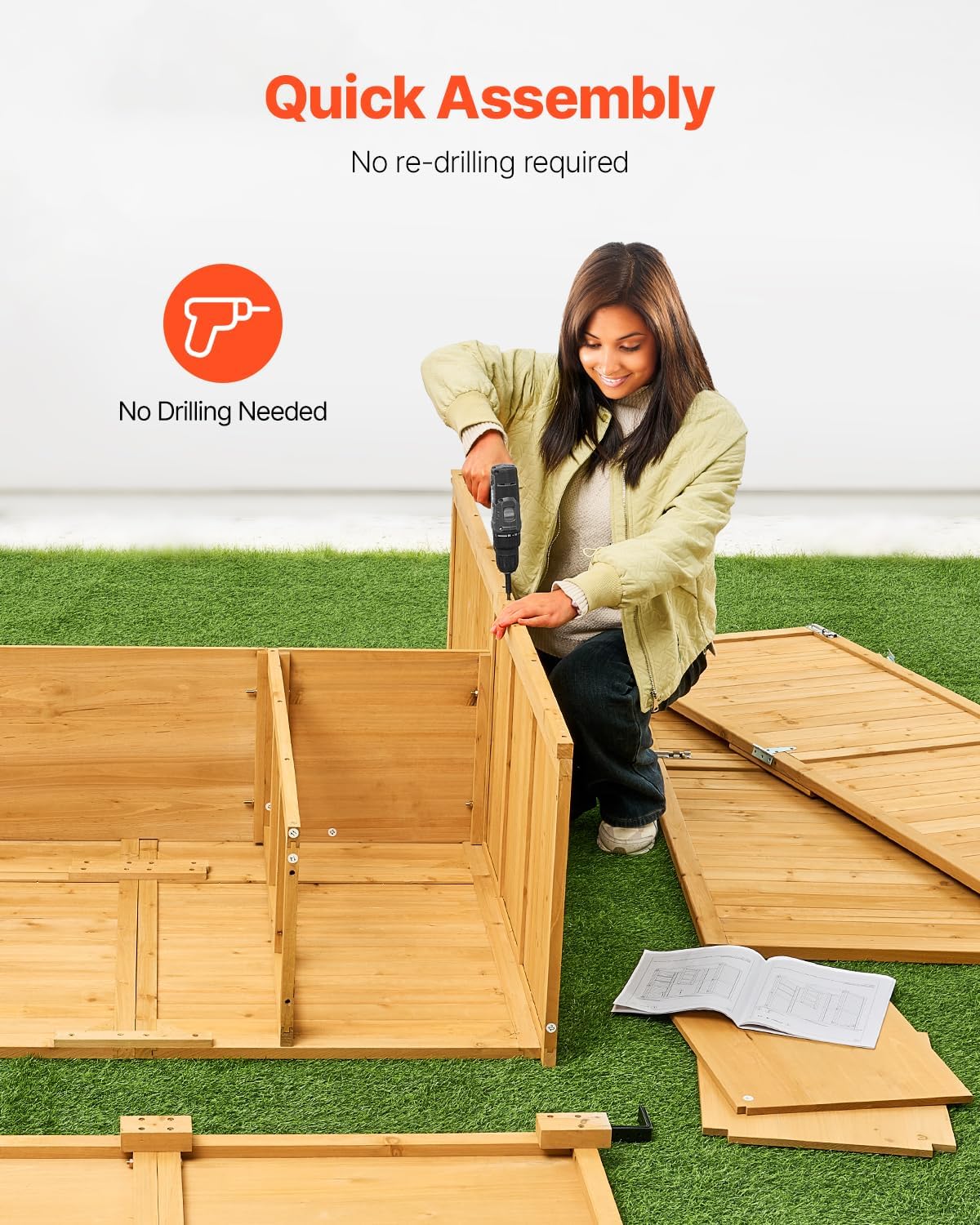 VEVOR - Abri de Jardin bois, 1400x600x1715 mm, toit étanche, cadre métal, portes doubles à serrure