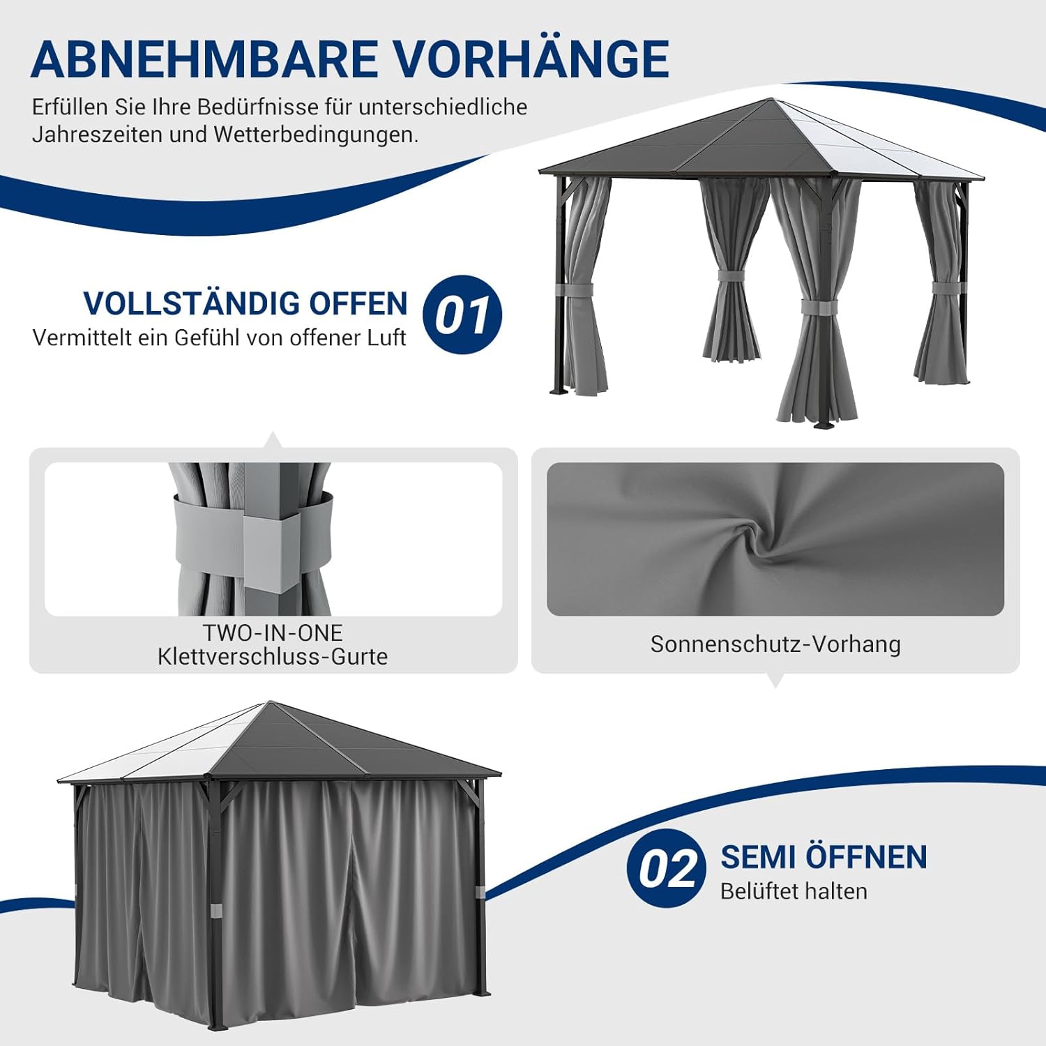 UDPATIO - tonnelle jardin série imperméable 3x3m rideaux UV, Gris
