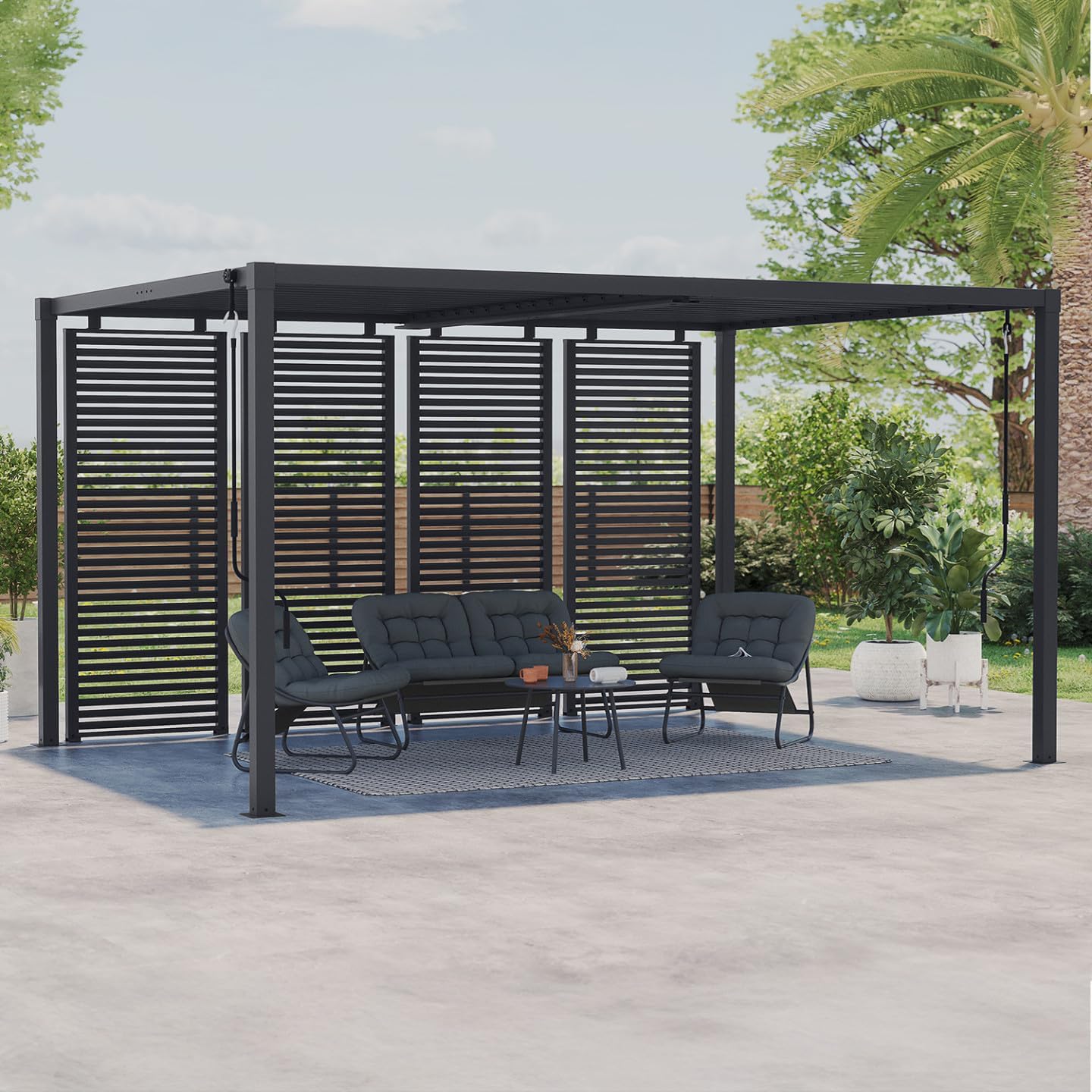 IDMarket - Pergola bioclimatique acier 3x4m lames orientables gris