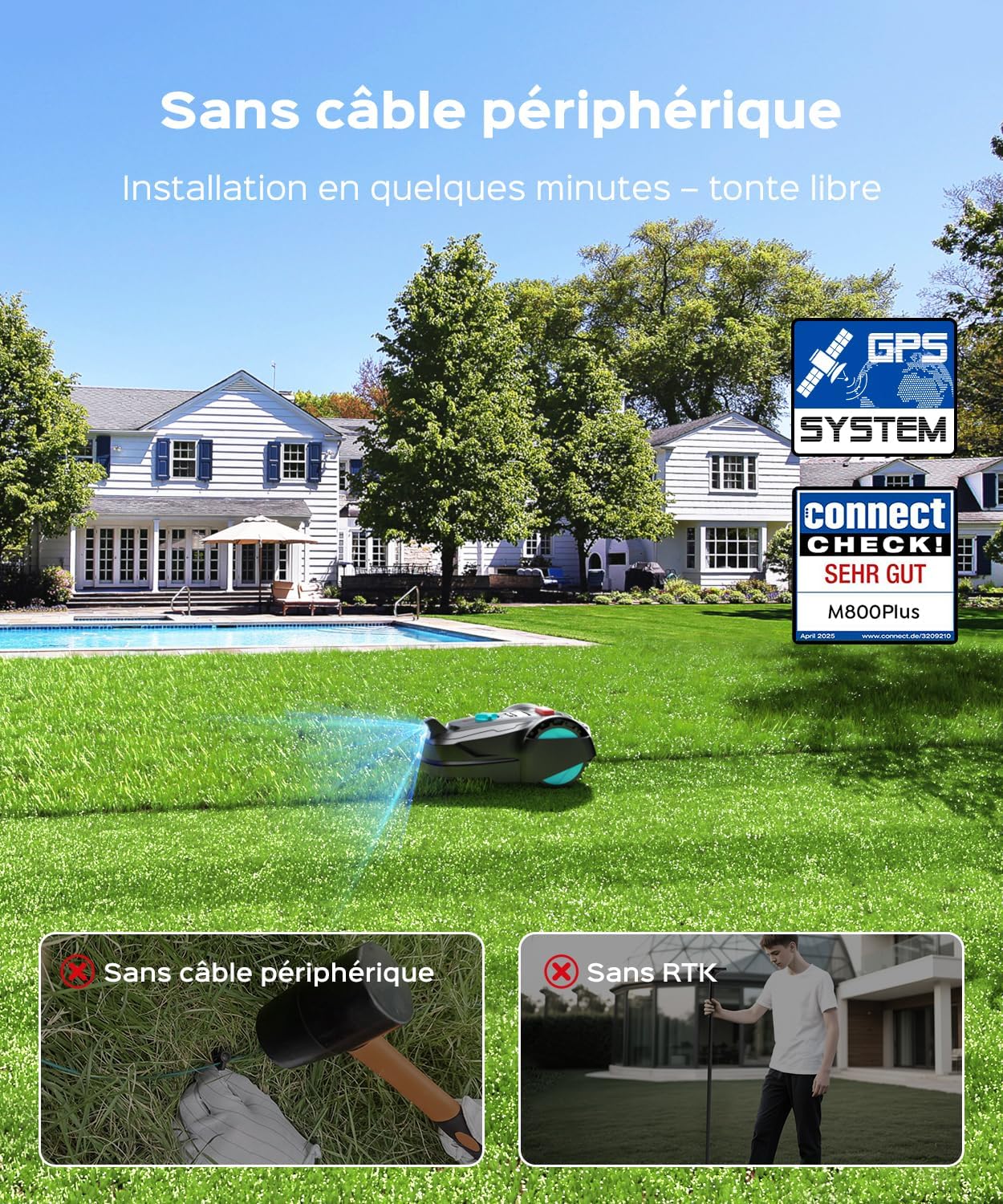 YARDCARE - M800Plus - tondeuse robot 800m², GPS, App, recharge auto