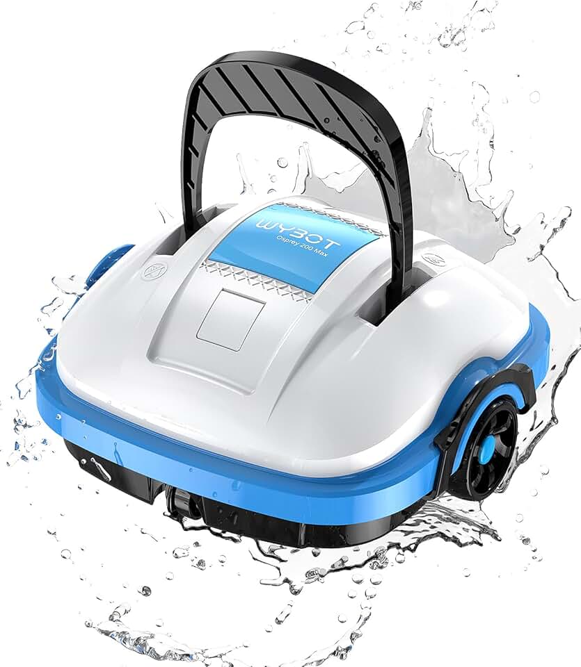 WYBOT Osprey 200 Robot Piscine,Aspirateur Piscine sans Fil,Stationnement Automatique,Moteurs Doubles Nettoyeur de Piscine,Filtration 180 µm,pour Piscines Hors Sol 50m²-Blanc