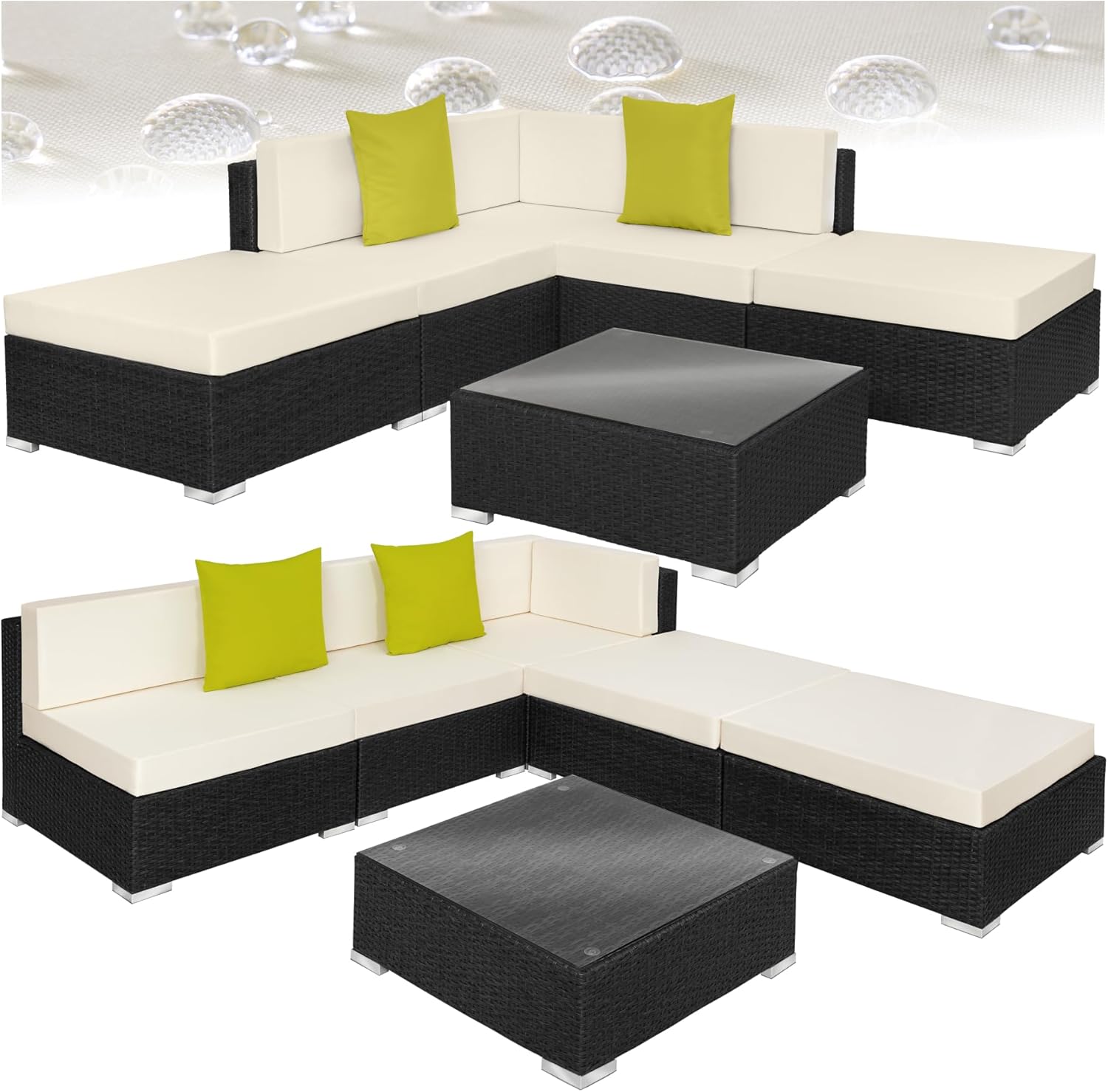 tectake - Salon de jardin XXL modulable - 5 places - poly rotin, table, poufs