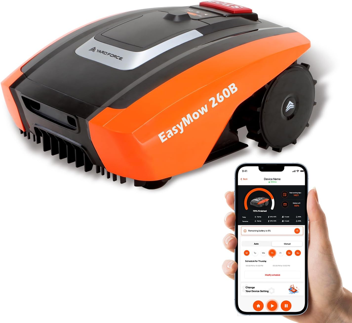 Yard Force - Easymow 260B - 260m² - robot tondeuse, noir/orange