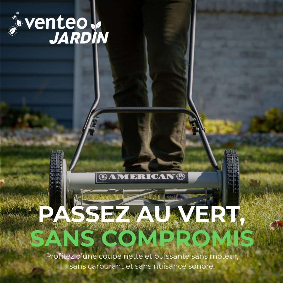 VENTEO - Tondeuse Hélicoïdale 5 lames 45cm réglable, silencieuse