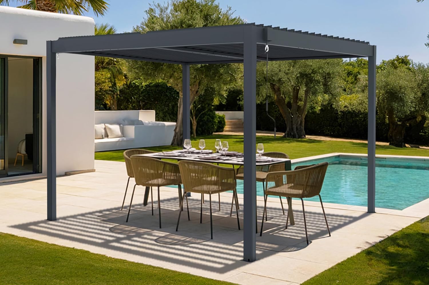 CAZEBOO - Piana - 3x3 m - Pergola bioclimatique alu, lames acier