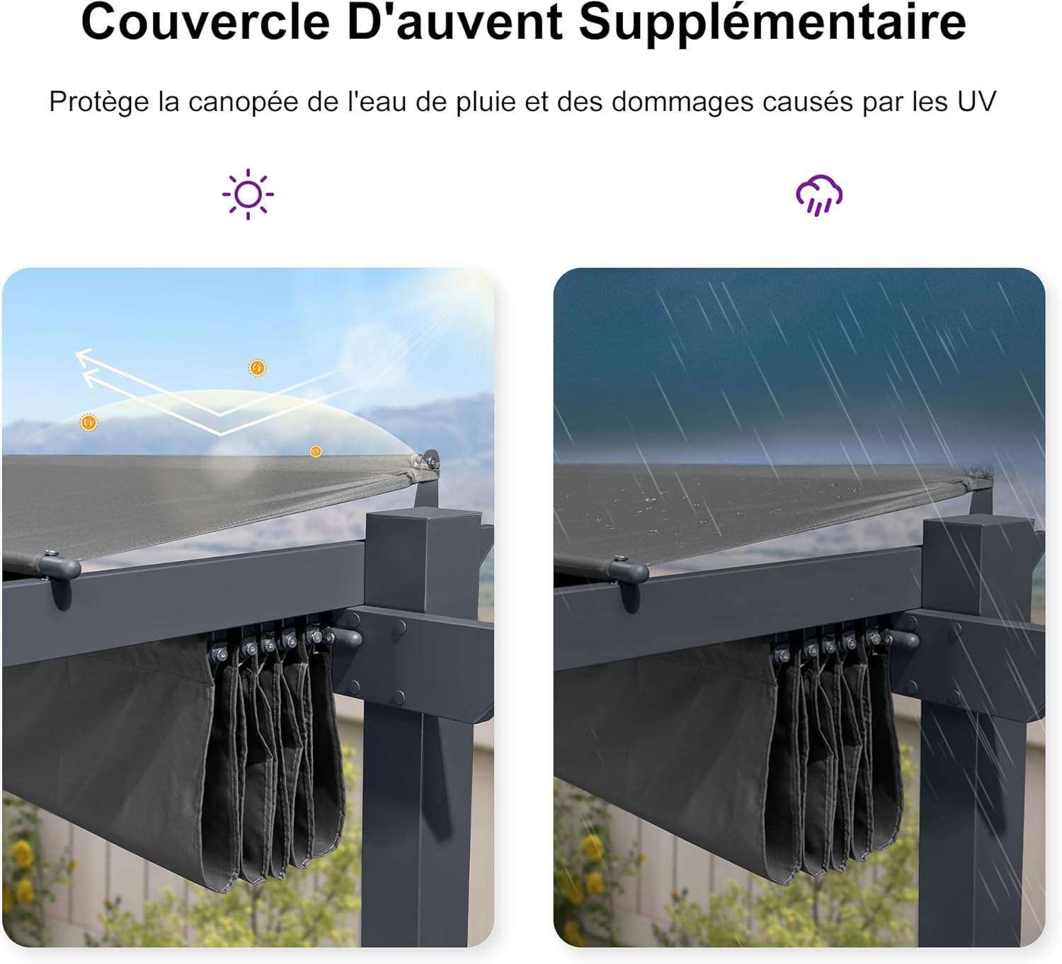 PURPLE LEAF - Pergola aluminium série - 4x3m - toit rétractable, imperméable, gris