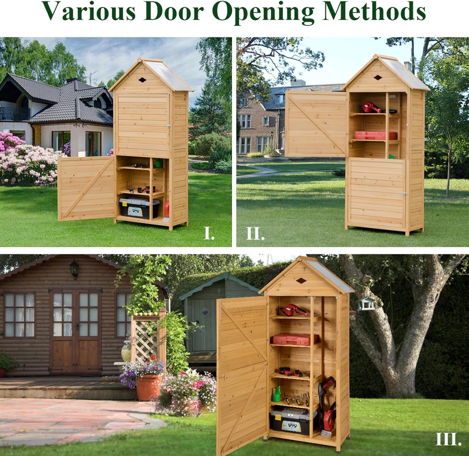 KOMFOTTEU - Abri de jardin avec étagères et placard, 80x45x177cm, portes verrouillables