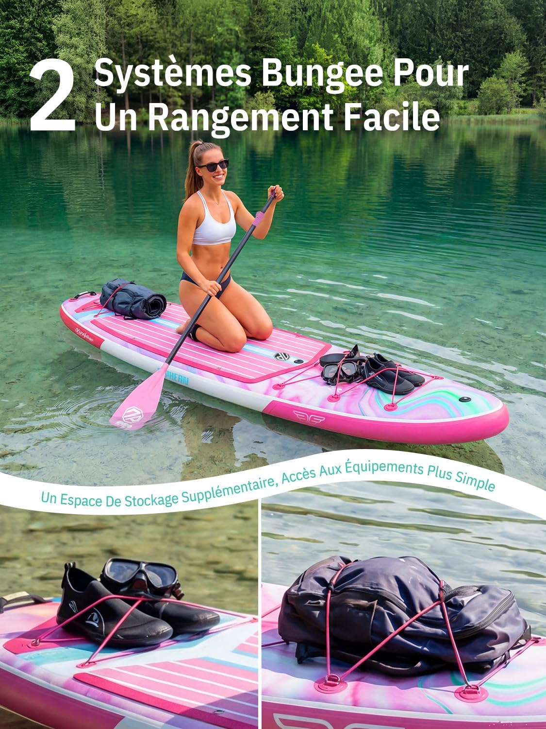 Niphean Extra Large Paddle Gonflable, Sup à 2+1 Personnes/Famille, Planches de Stand Up Paddle Gonflables avec (Idéal Débutant) Aileron Équilibré, Housse Étanche, Paddle Gonflable Adulte, Cadeaux