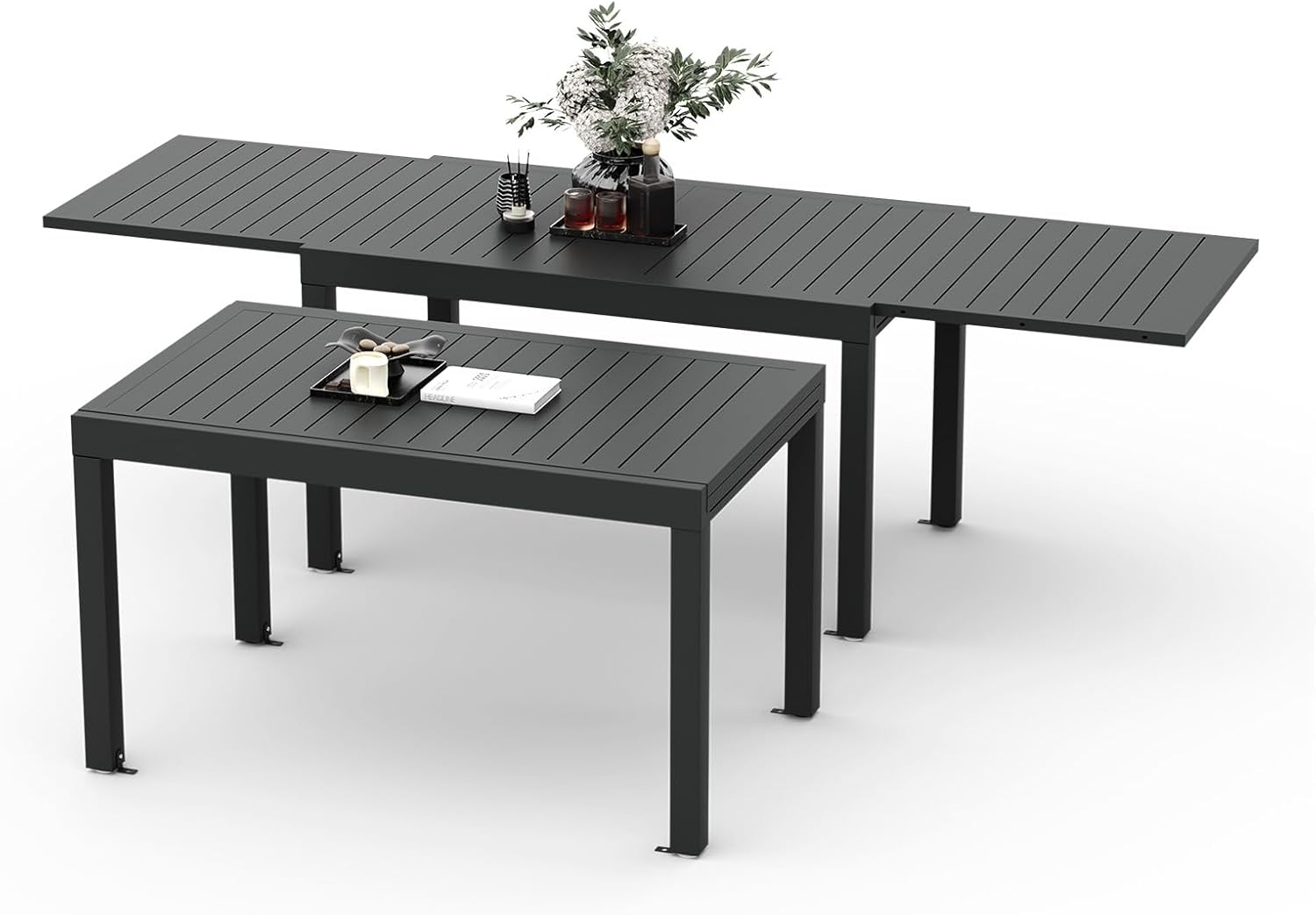 Devoko - Table de jardin extensible - 130/260x80x75 cm - Aluminium, résistante intempéries, extérieur, gris