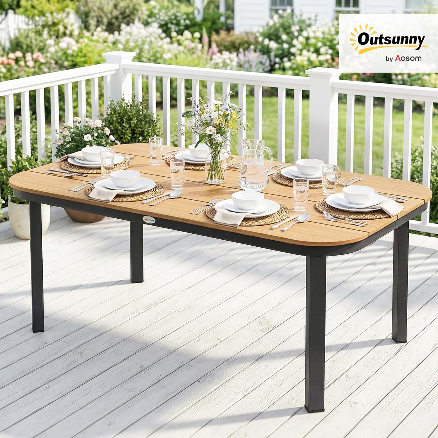 Outsunny - Table de jardin WPC lattes 155x88x72cm - 4-6 pers. métal