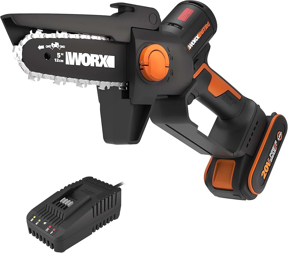 WORX - Mini tronçonneuse brushless 20V, guide 12cm, coupe 10cm, WG325E