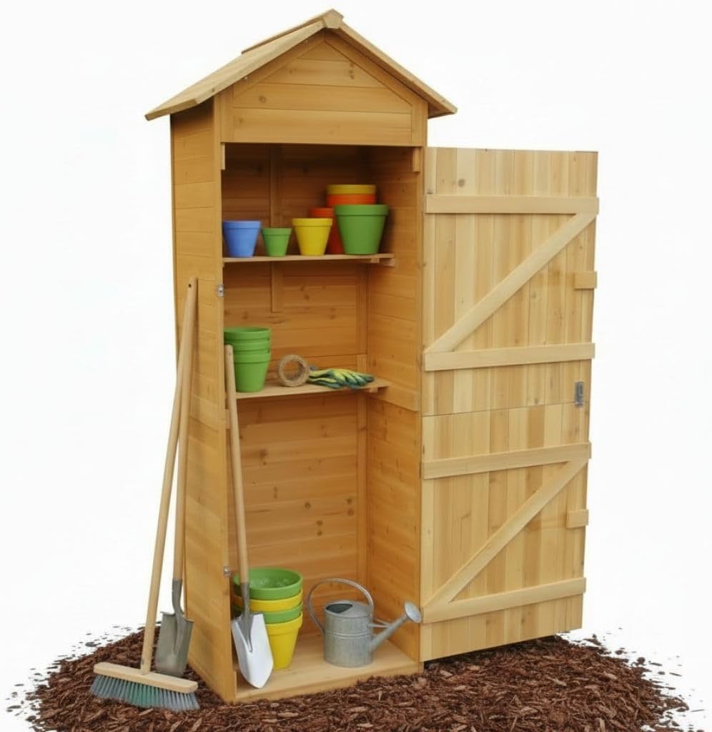Melko - abri de jardin XXL - 79x49x190 cm - bois, toit pointu, armoire