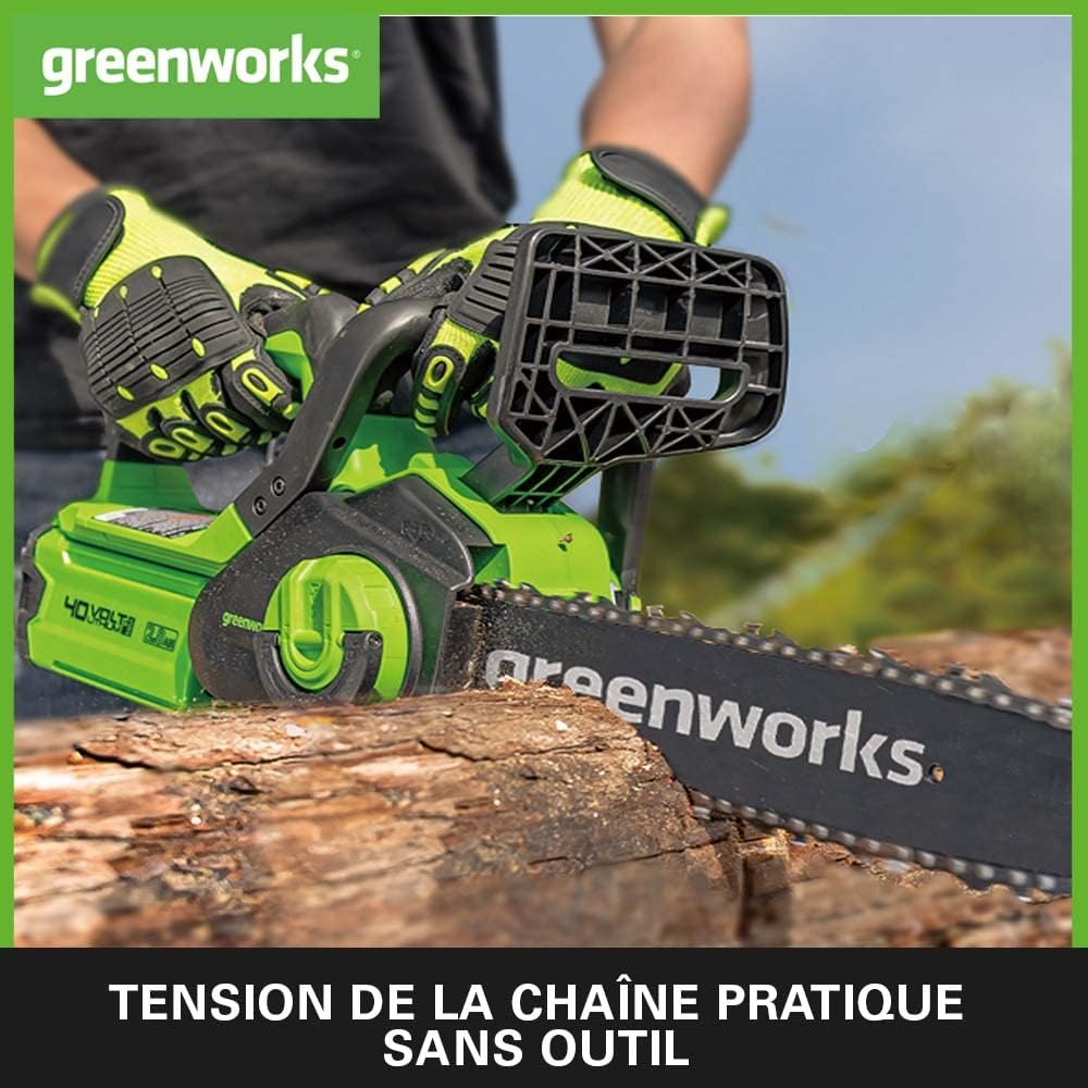Greenworks G40CS30IIK2 Tronçonneuse à Batterie, Longueur du Guide-Chaîne de 12 Pouces (30cm), Vitesse de la Chaîne de 4,2 m/s, Poids de 2.6kg,Batterie 40V 2Ah et Chargeur, Garantie 3 Ans