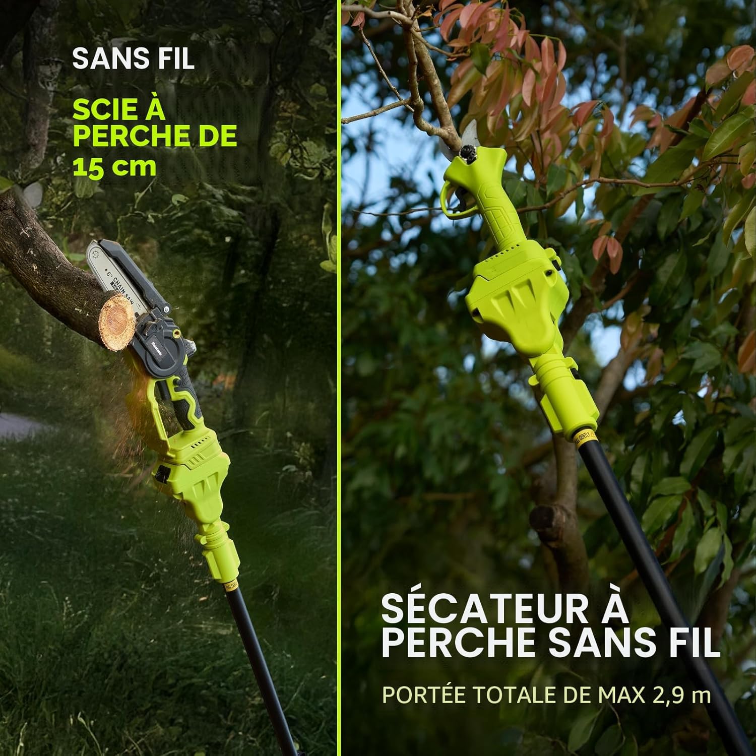 Supstable - élagueuse sur perche 6 pouces, portée 4,6m, 2x4000mAh