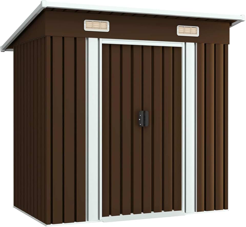 LAPOOH Abri de Stockage pour Jardin Marron 194x121x181 cm Acier,Armoire De Jardin Exterieur,Abri De Jardin,Meuble Exterieur Rangement