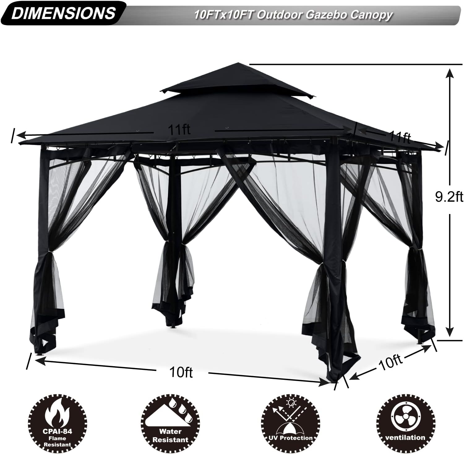 ABCCANOPY - tonnelle robuste avec moustiquaire - 3x3m - structure acier noir