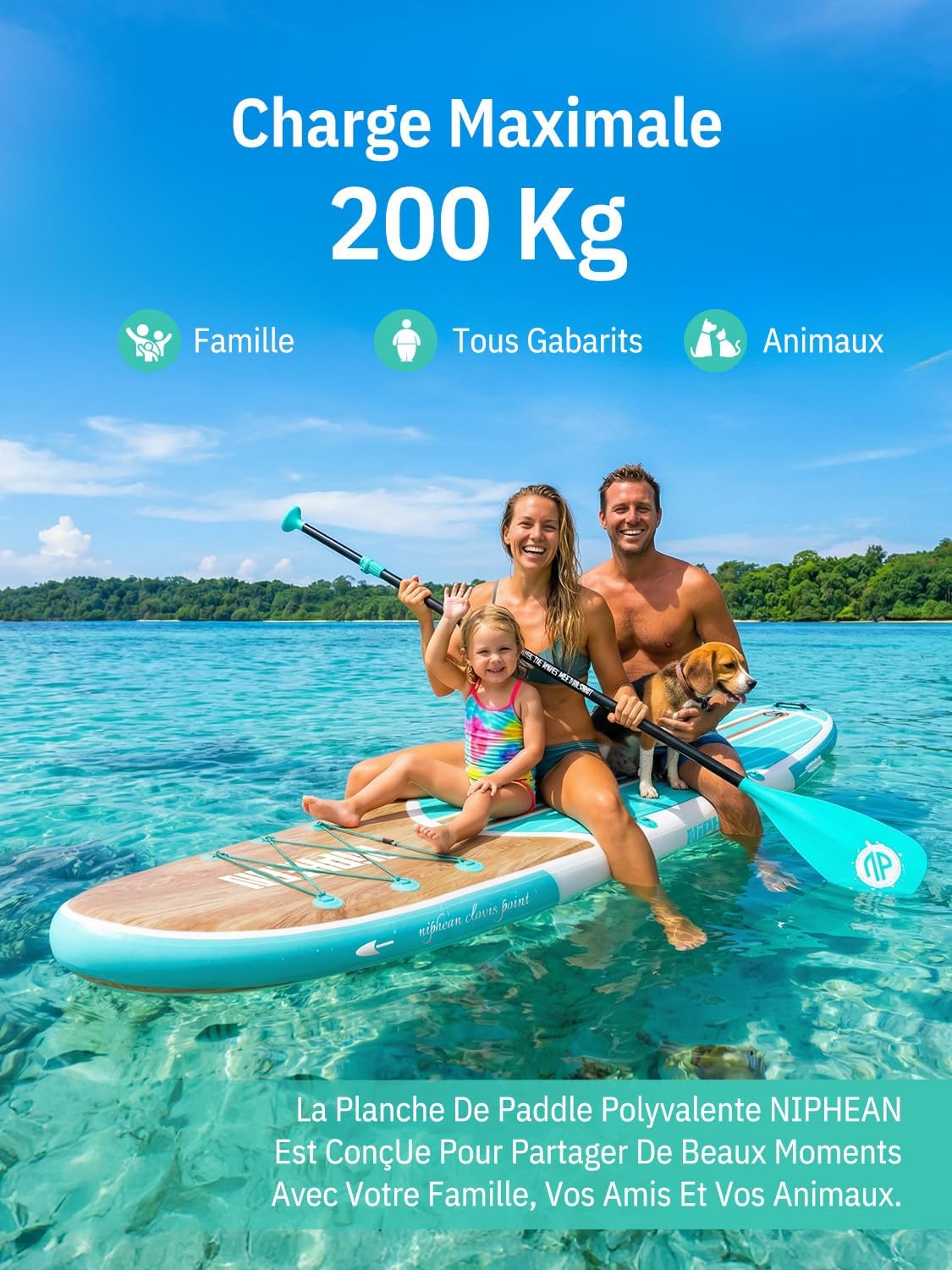 Niphean - paddle gonflable 320cm - 2 personnes, capacité 200kg, siège inclus