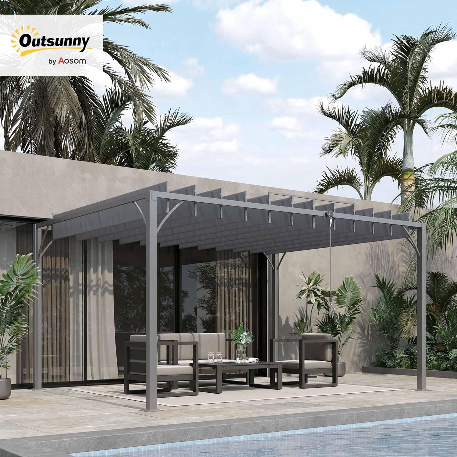Outsunny - Pergola bioclimatique 4x3 m - Lames orientables, structure aluminium, UV 50+ - Gris - TP12