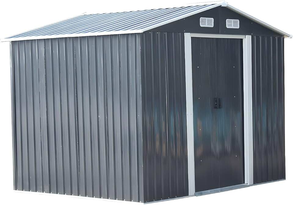 Vente-unique - MANSO - abri de jardin métal 5,2m² - acier galvanisé gris