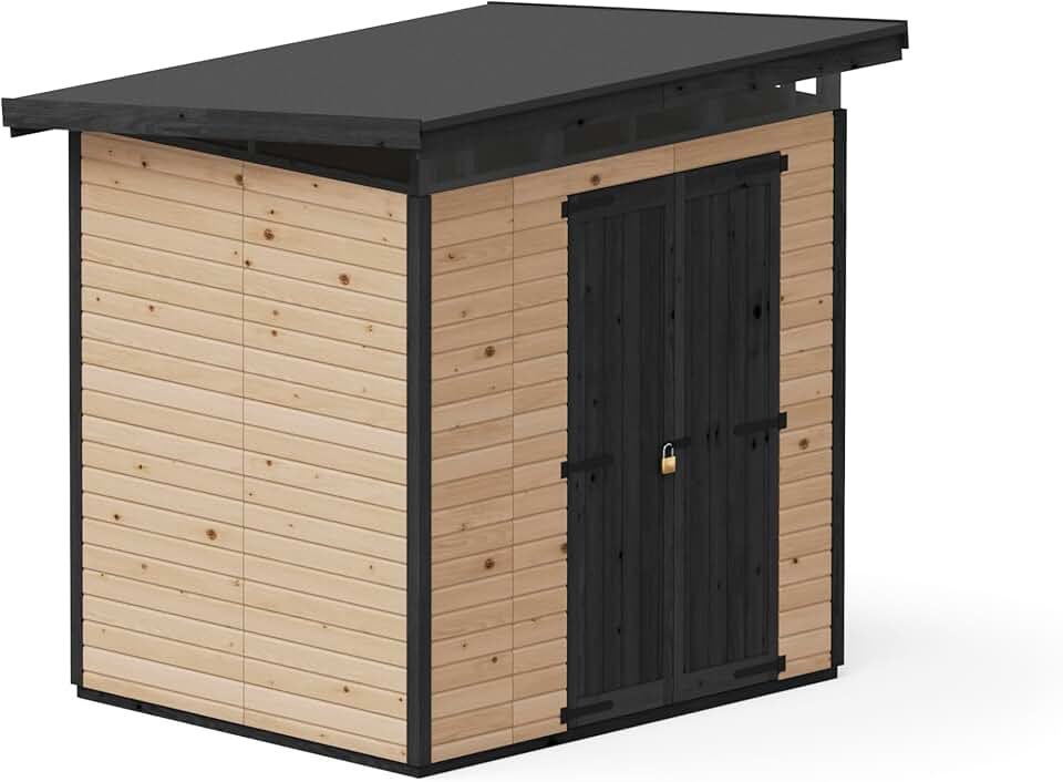 Upyard Abri de Jardin Strongbox L - Robuste Cabane à Outils en Bois avec Fondations Imprégnées et Toit en Plastique Extra-Résistant, 203x163 cm, Marron